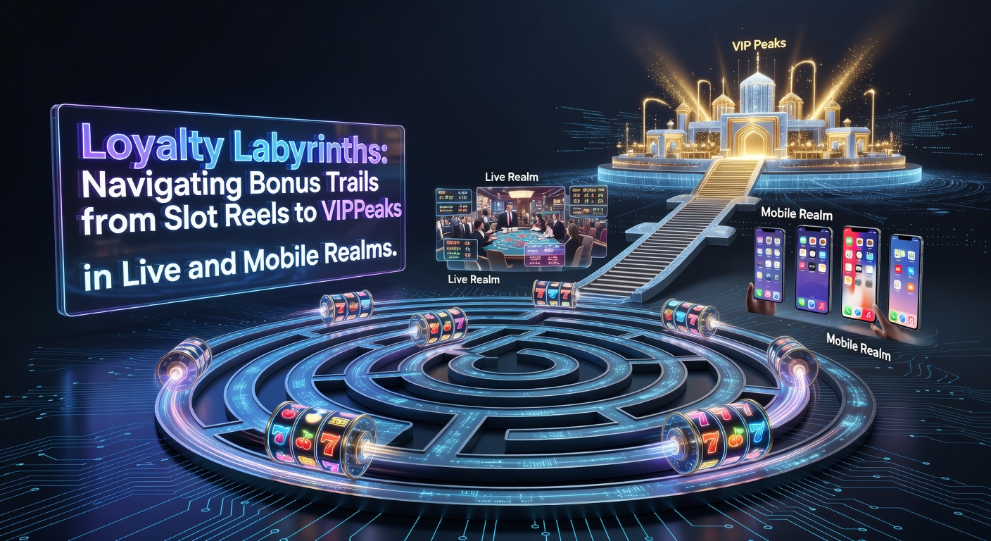 Vibrant digital illustration of a winding loyalty path through casino elements like slot reels, bonus icons, live dealer tables, and VIP crowns on mobile screens