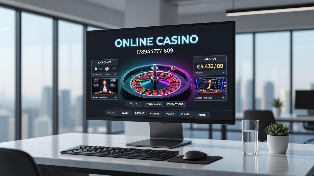 Mobile device displaying online casino lobby with slot and table game options