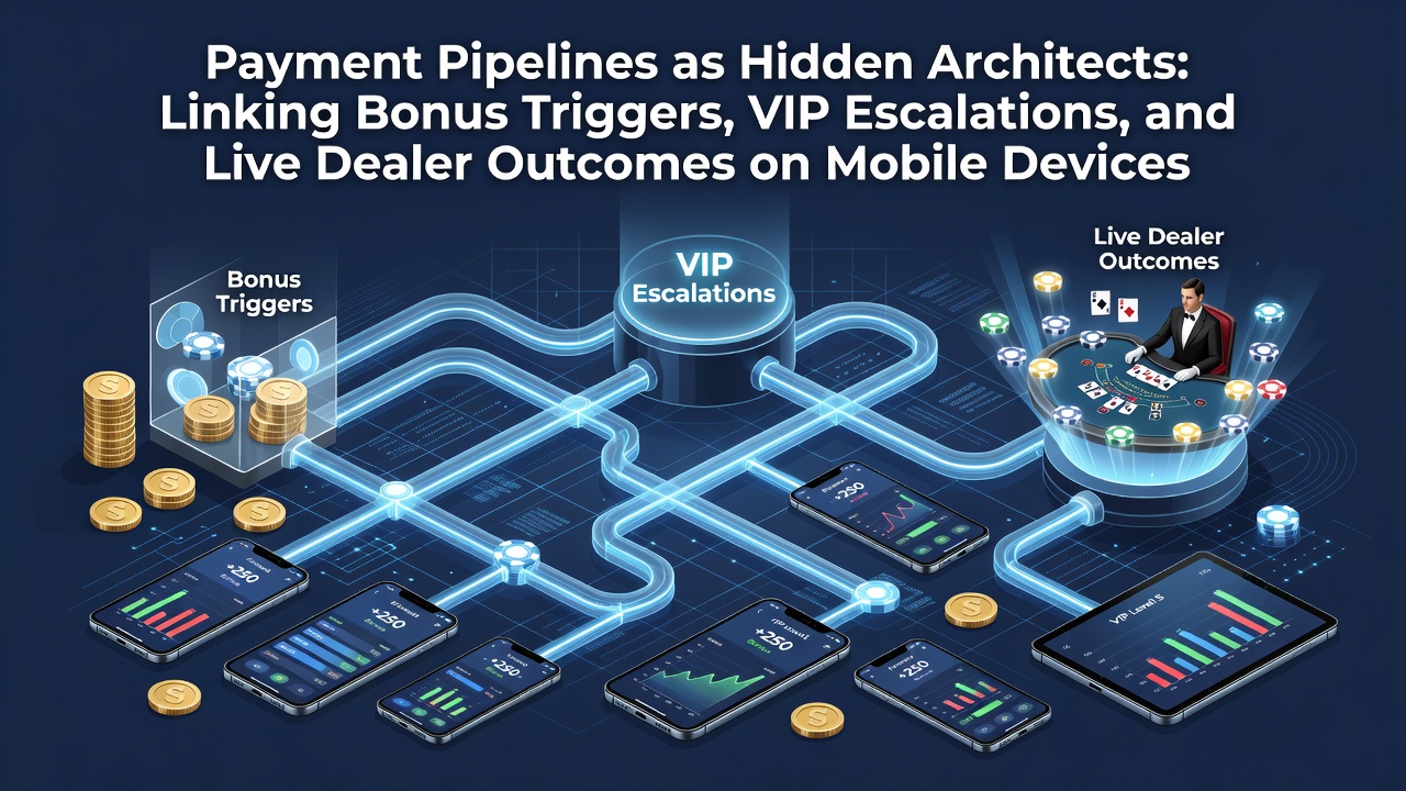 Mobile payment interface showing seamless transaction flows between bonus systems and live dealer tables