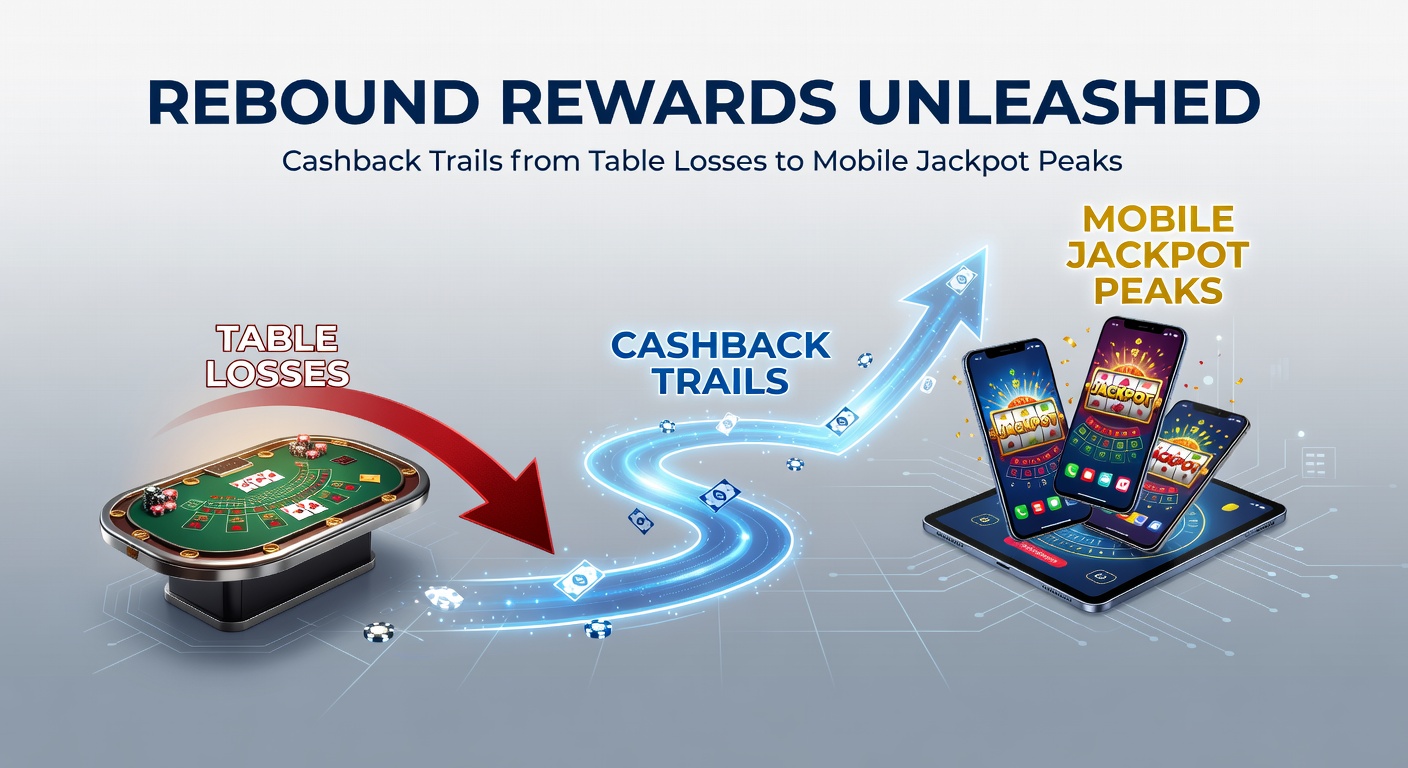 Digital graphic showing cashback coins flowing from a roulette table toward glowing mobile slot jackpots, symbolizing recovery paths in online gaming