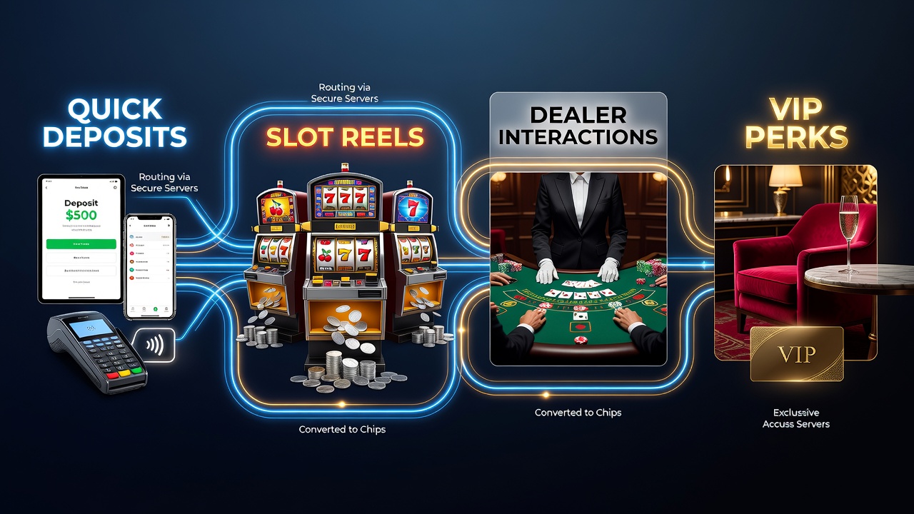 Mobile screen displaying jackpot alert alongside live dealer table and VIP tier progress bar