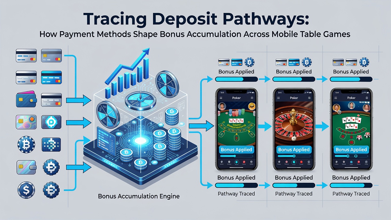 Diagram showing how various payment methods influence bonus flow into mobile progressive slots and table game rewards