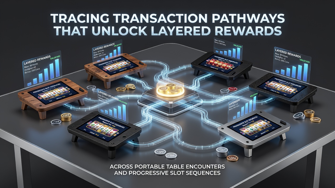 Diagram showing transaction pathways linking mobile table games with progressive slot reward structures