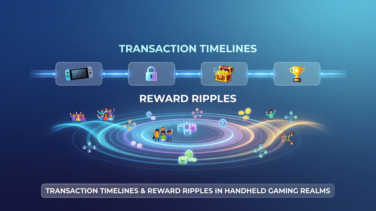 Illustration of reward distribution networks connecting multiple mobile devices in a gaming ecosystem